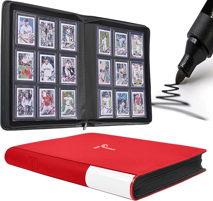 Top Loader Binder for Cards, 9 Pocket, Holds Up to 360 Toploaders with Ringless 20 Double-Sided Sleeves, Side Loading Top Loader Card Binder with Zipper for Trading Sports Cards in 3" x 4" Toploaders