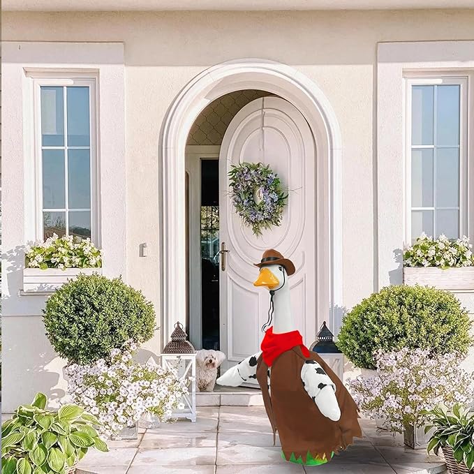 OBILAN Porch Goose Outfits, Western Cowboy Goose Outfits, and Cute Goose Clothes fit Large 23" H Statues for Outdoor Garden and Yard Decoration(Brown Denim)