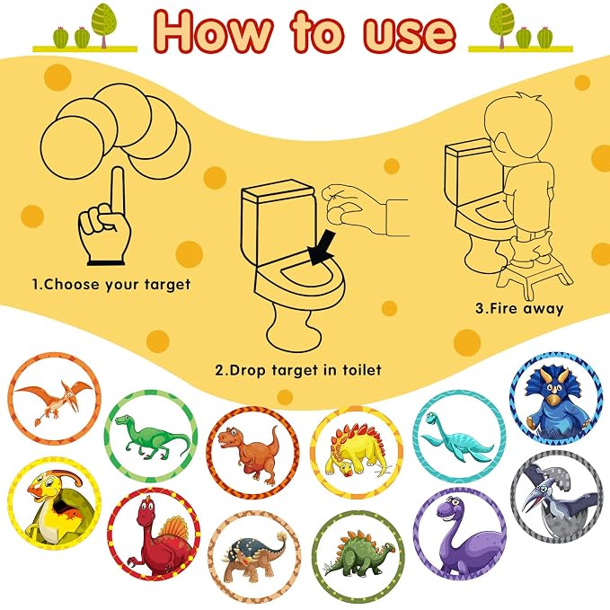 Laumoi 120 Pcs Toilet Targets for Boys Training Flushable Dinosaur Targets Potty Pee Toilet Target Stickers Dinosaur Potty Training Seat for Boys Use
