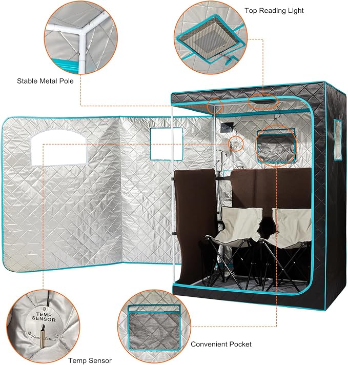 Full Size Infrared Sauna for Home, 2 Person Large Space Personal Home Sauna for Relaxation & Detox, 1500W Dry Heating Technology Indoor Saunas