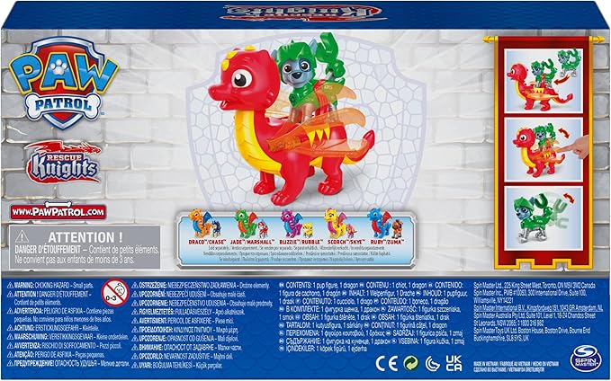 Paw Patrol, Rescue Knights Rocky and Dragon Flame Action Figures Set, Kids Toys for Ages 3 and up