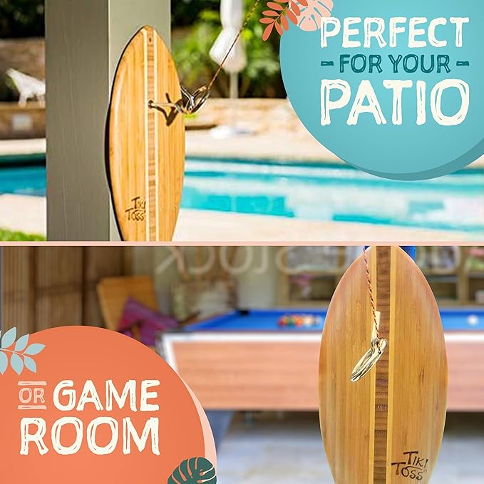 Tiki Toss Ring Toss Game for Adults - Hook and Ring Games with String and Hooks for Indoor/Outdoor Use, Man Cave Decor & Stuff, Gifts for Men/College - Standard or Deluxe 12.3" / Tiny 5"