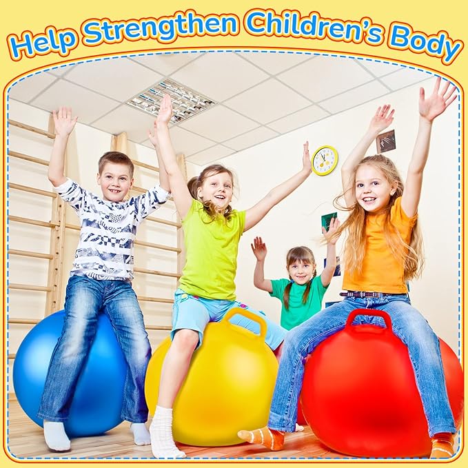 Lewtemi 3 Pcs 18 Inch Inflatable Bouncy Hopper Ball Large Round Jumping Balls with Handles for Kids Hopping Toys for 6 Years Old and Above Children Boy Girl(Yellow, Blue, Red)