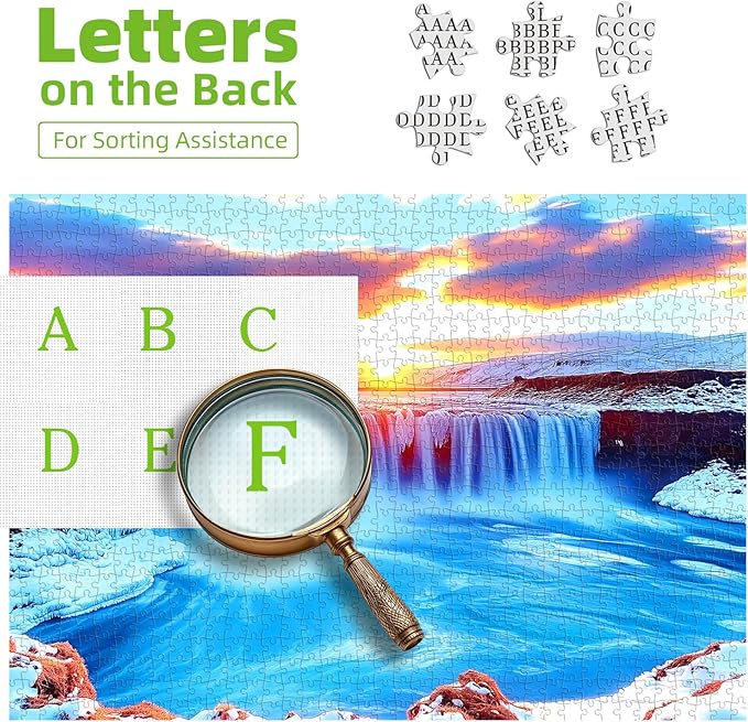 500 Piece Puzzles for Adults, Winter Icelandic Waterfalls Fun Puzzles for Adults 500 Pieces with HD Print & Poster, 15" X 23" Dust Free, for Gifts Halloween Christmas Family Games