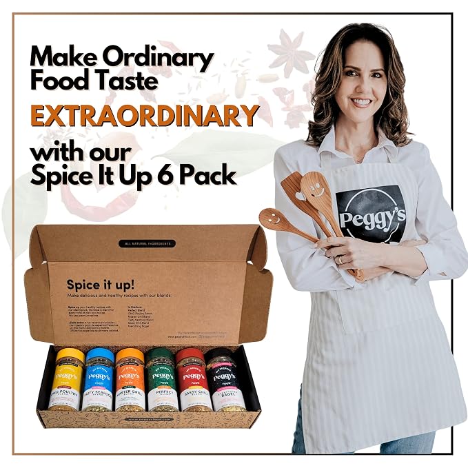 My Secrets Peggy’s Food Spice It Up Pack - Set of 6 Gourmet Seasoning Blends - Ultimate Variety Gift Box for Grilling, Roasting & Baking - Premium Spice Sampler Kit for Meats, Veggies & Soups