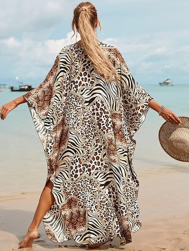 Venasha Womens Caftan Floral Print Kaftan Dress Short Sleeve Swimsuit Cover up Loungewear for Summer