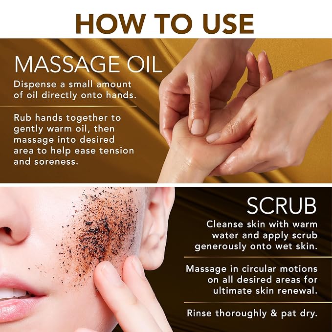 Cosmetasa Anti Cellulite Massage Oil Kit - Organic Arabica Coffee Face & Body Scrub, Exfoliating Gloves, Massager Mitt - Gift Set