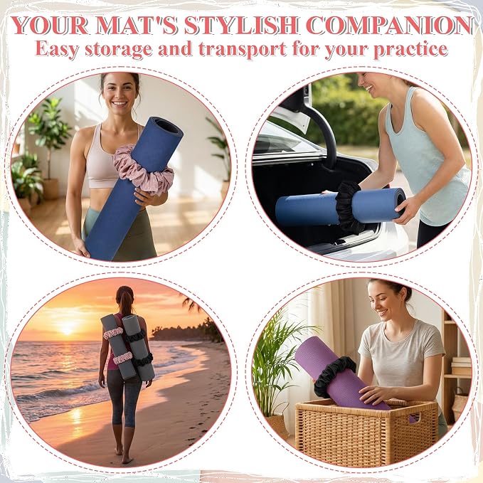 ElevateTech Yoga Mat Scrunchie Yoga Strap for Carrying Mat Durable & Elasticity Fabric MatHolder Fits All Standard YogaMats 2PCS (Mat Not Included)