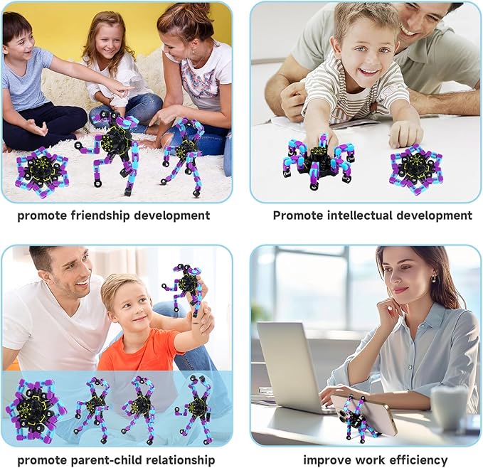 4 Pcs Fidget Toys Transformable Fidget Spinners Autism ADHD Anxiety Stress Relief Sensory Toys for Kids and Adults Deformable Robot Spinner Fingertip Gyros for Party Favors Prizes GlowPurpleBlue