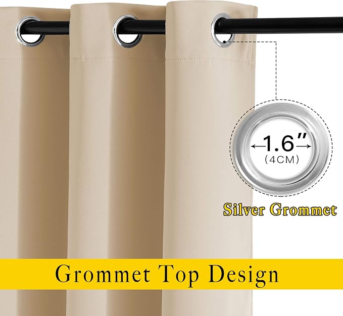 NICETOWN Blackout Biscotti Beige Curtains 84 inches Long, Thermal Insulated Solid Grommet Vertical Drapes Room Darkening Window Treatments for Bedroom, 2 Panels, W40 x L84