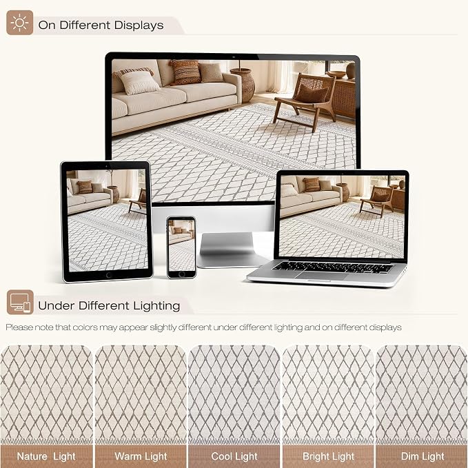 cotiled 8x10 Area Rugs Living Room Rug: Washable Boho Rugs with Non Slip Backing Large Soft Indoor Stain Resistant Carpet for Bedroom Farmhouse Dining Room Lightweight Home Decor Beige/Gray