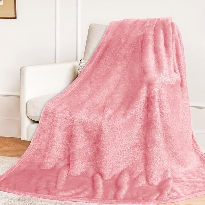 MUGD Pink Throw Blanket for Bed - Light Pink Fleece Blanket Soft Blankets for Women Girls Cute Home Decor