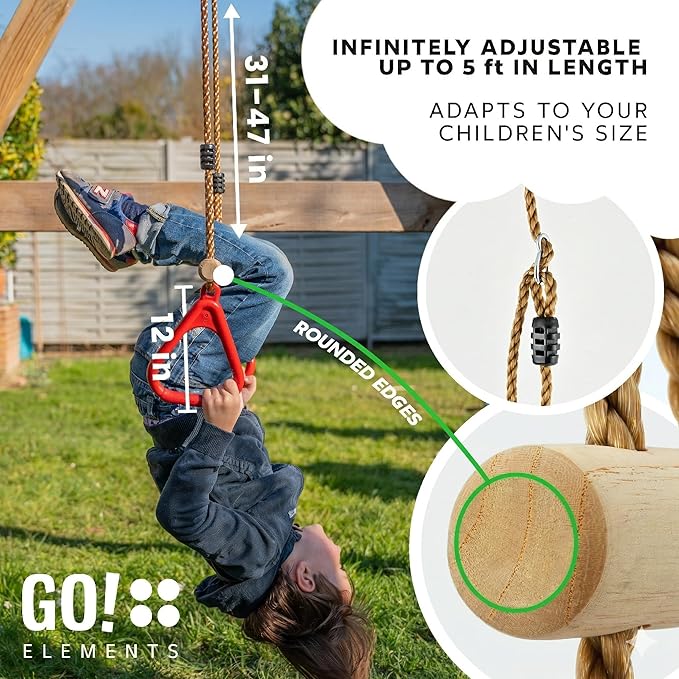 Trapeze Swing Bar for Kids Indoor & Outdoor | Adjustable Trapeze Bar with Rings for Swing Set | Hanging Gymnastics Bar for Monkey Bars, Ninja Course & Play Set