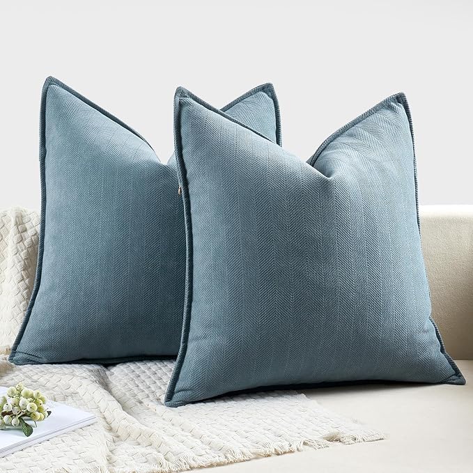 MIULEE Pack of 2 Dusty Blue Decorative Chenille Pillow Covers 20x20 Inch | Soft Couch Throw Pillows,Farmhouse Cushion Covers with Elegant Design for Sofa,Bedroom,Living Room,Spring Home Decor