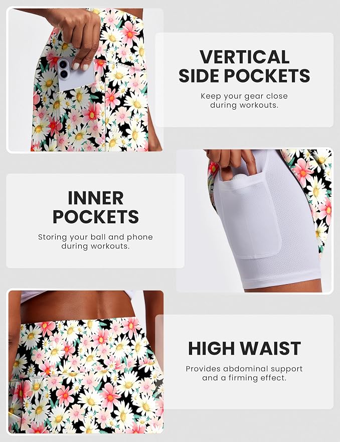 PINSPARK 19" Knee Length Skorts for Woman with Pockets UPF 50+ Golf Skirts | 4 Pockets, Built-in Shorts, High Waisted & Tummy Control, Moisture-wicking for Golf Athletic Tennis Workout Casual