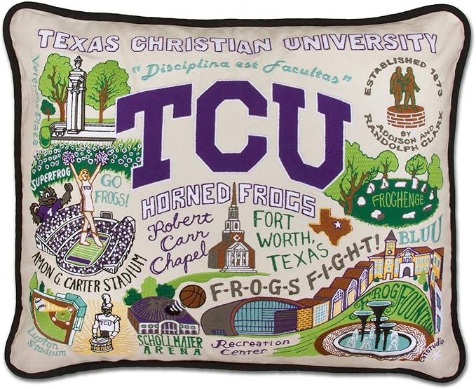 Catstudio Throw Pillow, Texas Christian University Embroidered Pillow - Collegiate Decorative Pillows for TCU Fans for Graduation, Game Day, Alums and Parents