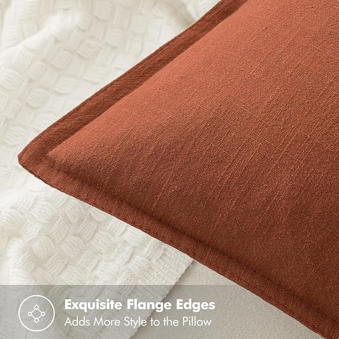 MIULEE Decorative Linen Euro Sham Pillow Covers 24x24 Rust | Boho Farmhouse Fall Autumn Couch Throw Pillows for Bed, Pack of 2 Accent Modern Pillowcases, Sofa Livingroom Home Decor
