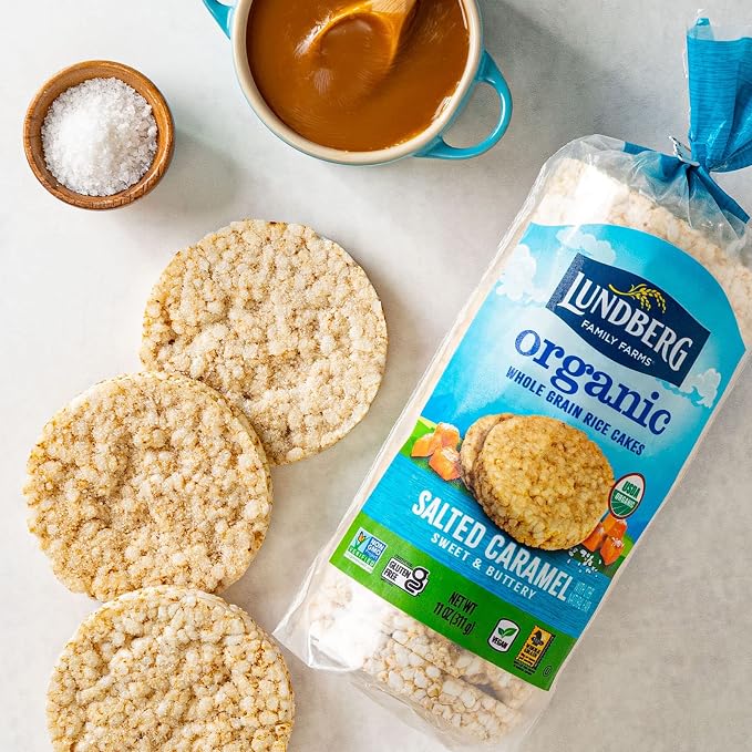 Lundberg - Organic Salted Caramel Brown Rice Cakes, Healthy Snack for the Whole Family, Kosher, USDA-Organic, Gluten-Free, Vegan (11 oz, 6-Pack)