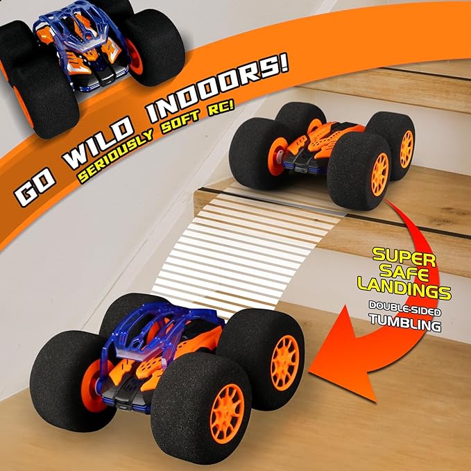 Indoor RC Car Stunt Remote Control Car Toys with Soft Wheels RC Cars for Kids Indoor Outdoor with LED headlight & Crazy Stunts 360° Flips Double Sided Vehicle 2.4GHz Remote Control for Boys Girls Gift