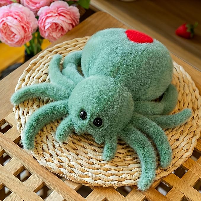 Plush Spider Stuffed Animal Toy, Soft 10 inch Kawaii Halloween Plush Spider Stuffed Toys Decorations Cuddle Gift for Kids and Adults (Green)