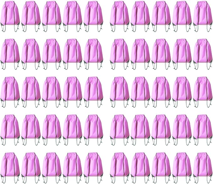 Drawstring Backpack Bulk 50 Packs Draw String Bags for Gym Sports Trip Pedestrianism ride Cinch Sack DIY for Women Men (pink)