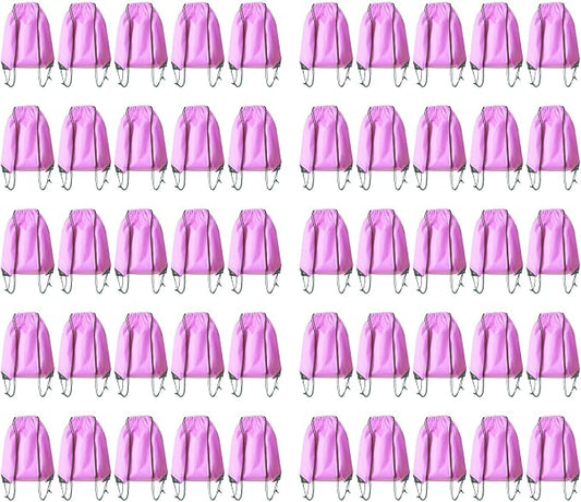 Drawstring Backpack Bulk 50 Packs Draw String Bags for Gym Sports Trip Pedestrianism ride Cinch Sack DIY for Women Men (pink)