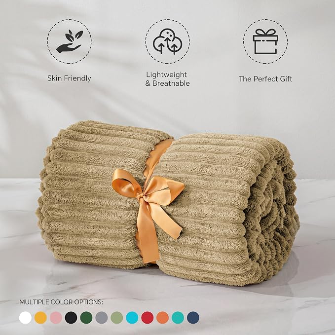 BEDELITE 3D Ribbed Jacquard Brown Fleece Twin Blanket for Bed, 60x80 Inch | Soft Warm Decorative Fluffy Blanket, Cozy Plush Lightweight Fuzzy Throw Blanket for Couch Sofa Room Decor, Gift for Women