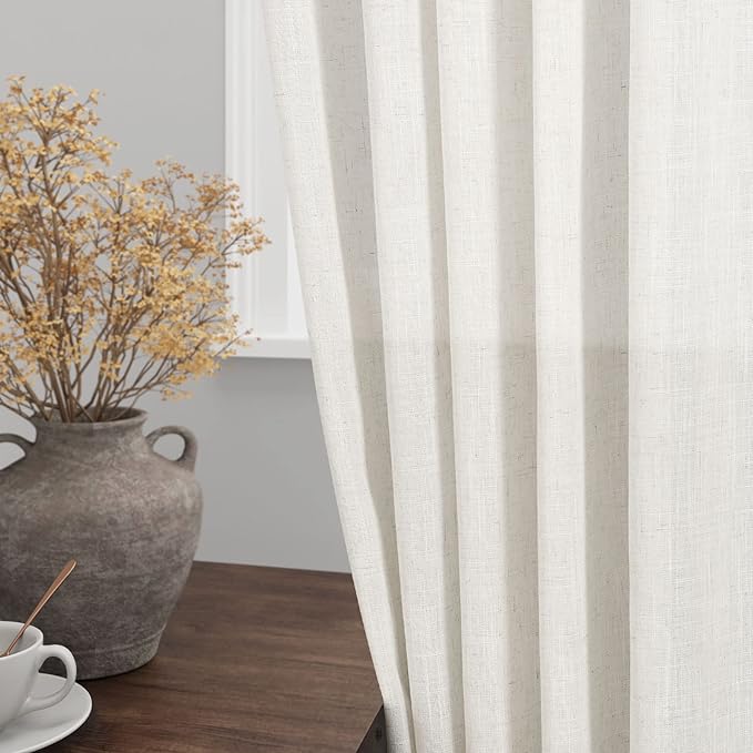 Cream Kitchen Cafe Curtains 45 Inch Length 2 Panel Set Back Tab Pocket Semi Sheer Light Filtering Short Curtain Natural Farmhosue Small Curtains for Basement Window Bathroom Living Room 52x45