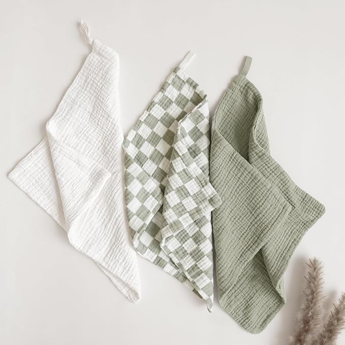 Konssy Baby Muslin Washcloths 7-Pack, 100% Cotton Baby Bath Washcloths, Soft & Absorbent Wash Cloths and Burp Cloths for Newborn Kids Girls & Boys, 11x11 inches