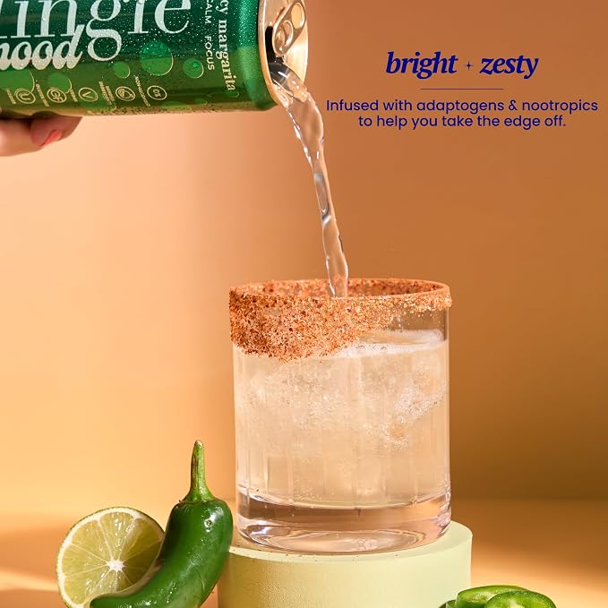 Mingle Mocktails Spicy Margarita Nootropic Non Alcoholic Drinks with Ashwagandha, L-Theanine, Lion's Mane, Adaptogens, Alcohol Alternative Pre-Mixed Mocktails, Gluten Free Vegan, 12 Pack 12 fl oz