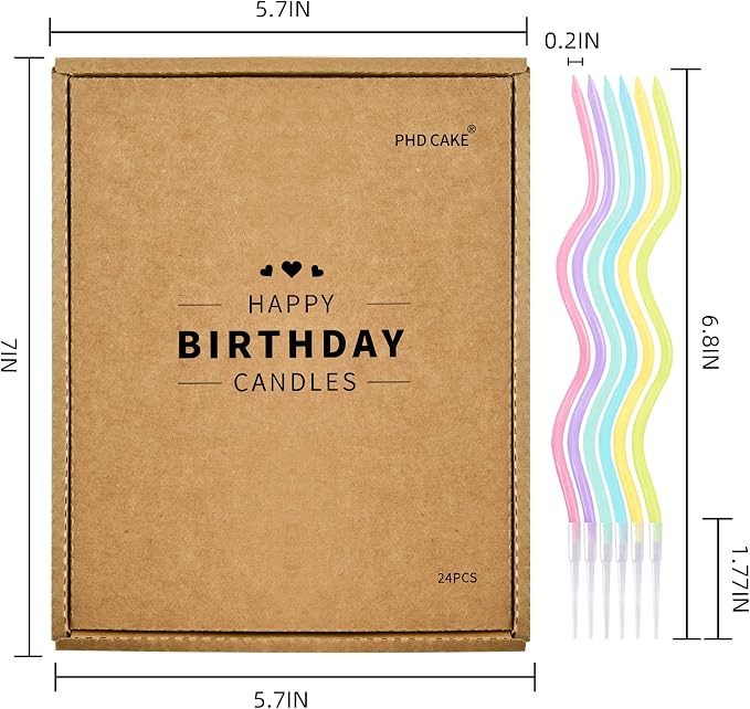 PHD CAKE 24-Count Colorful Pastel Spiral Long Thin Birthday Candles, Cake Candles, Birthday Parties, Wedding Decorations, Party Candles