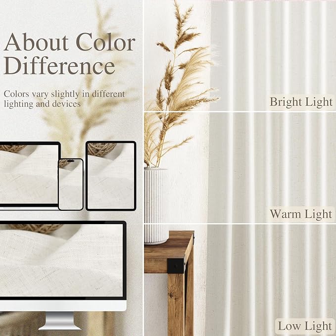 Extra Long Cream Linen Curtains 108 Inches Long 2 Panels Set for Living Room Back Tab Modern Farmhouse Decor Cotton Textured Cream Sheer Linen Curtains 108 Inch Length for Large Window 70x108