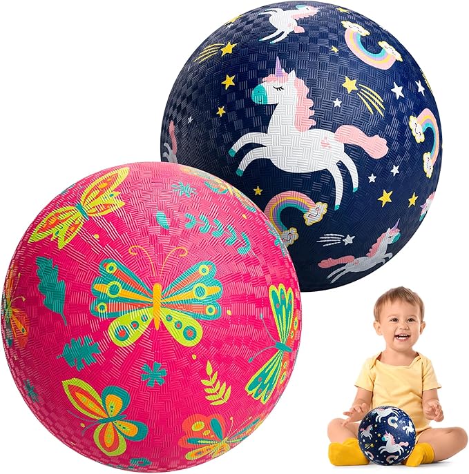 U&C Planet 2 Pack Playground Balls for Toddler Kids, 6 inch 8.5 inch Cartoon Rubber Balls with Pump, Dodgeball Kickball for Outdoor & Indoor Game, Great Gift for Boys Girls Aged 1 and Above