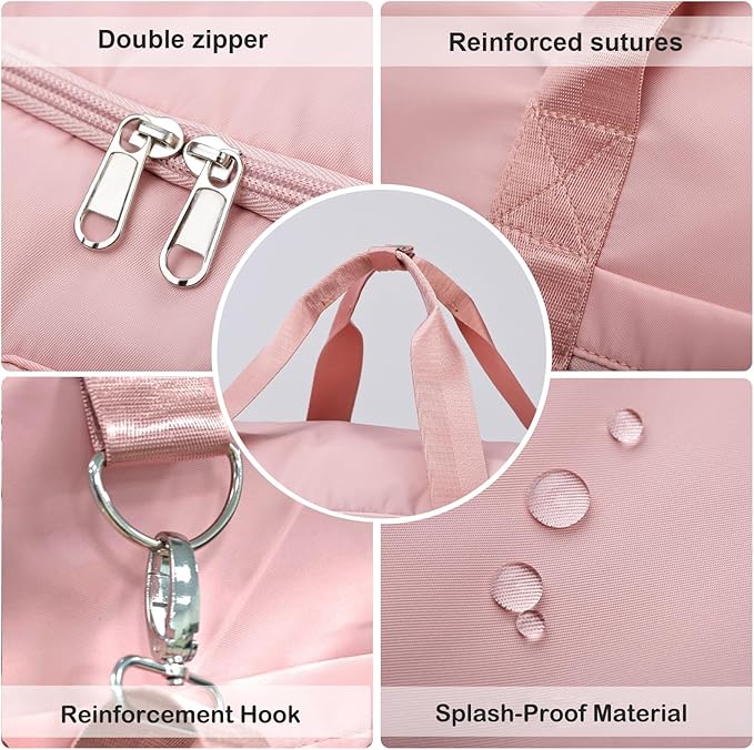 Eslcorri Gym Duffle Bag for Women Men, Sports Backpack with Wet & Shoe Compartment, Fitness Overnight Weekender Bag for Yoga, Swim, Travel (Style B, GrayPink)