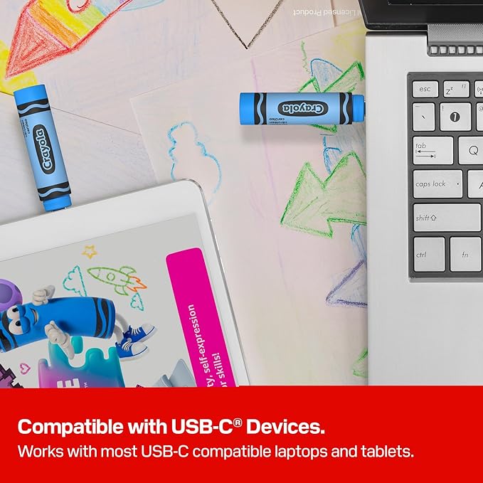 SANDISK 256GB Crayola USB-C Flash Drive, Cerulean Blue - Up to 300MB/s Read speeds, USB 3.2 Gen 1, USB Type-C - Crayon-Shaped Drive - SDCZIC-256G-G46B
