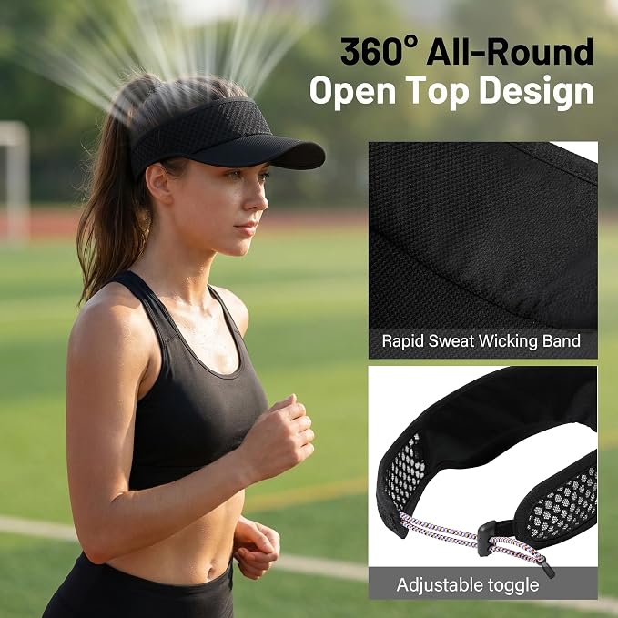 LONGLONG Sports Sun Visor Hat with Non-Slip Toggle Breathable for Women Men | Adjustable Quick Dry Moisture-Wicking Soft Lightweight Mesh Sun Protection Cap Golf Tennis Pickleball Running Garden Hiking