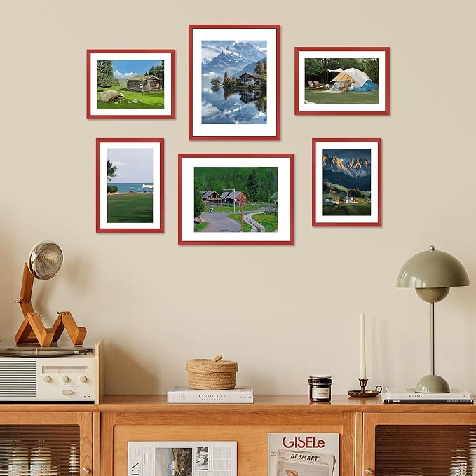 FIXSMITH 8.5x11 Picture Frame Set of 2, Red Photo Frame with HD Plexiglass, Display Pictures 6x8 with Mat or 8.5x11 Without Mat, Black Picture Frames Collage Wall Decor, Gallery Wall Frame