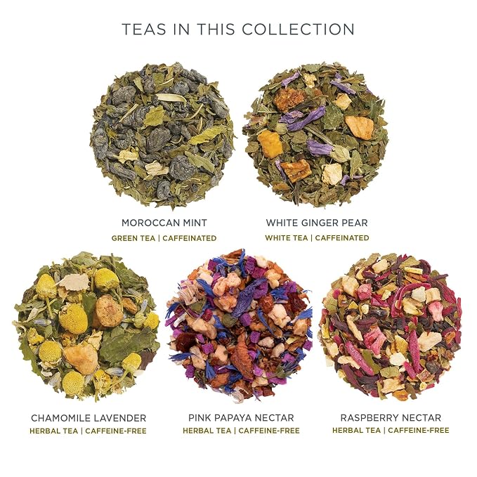 Tea Forte Premium Petite Presentation Box Gift Set Sampler, 10 Count, 2 of Each Blend Individually Wrapped Handcrafted Pyramid Infuser Bags, Mariposa