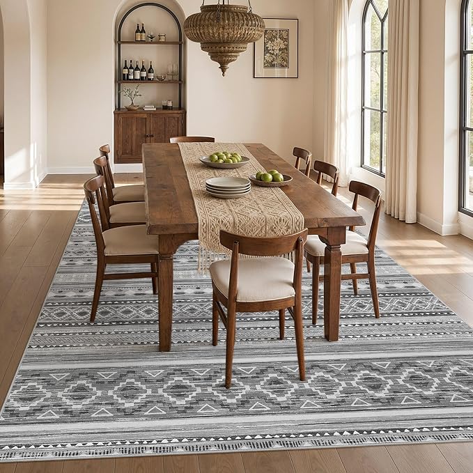 cotiled 7x9 Area Rugs Living Room Rug: Washable Boho Rugs with Non Slip Backing Large Soft Indoor Stain Resistant Carpet for Bedroom Farmhouse Dining Room Lightweight Home Decor Beige Grey