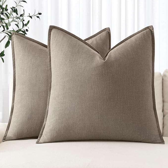 MIULEE Decorative Linen Pillow Covers 18x18 Inch Dune | Boho Farmhouse Fall Autumn Couch Throw Pillows for Bed, Pack of 2 Accent Modern Pillowcases, Sofa Livingroom Home Decor