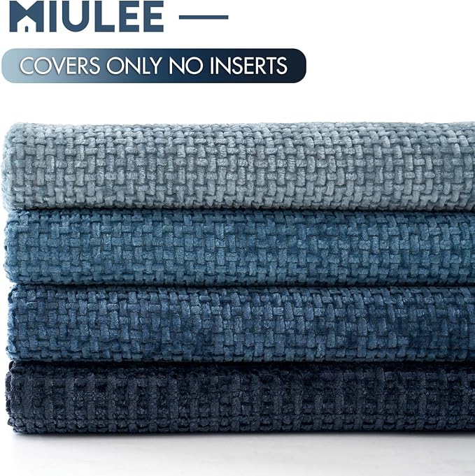 MIULEE Soft Decorative Chenille Pillow Covers Blue Series 18x18 Pack of 4 | Modern Coastal Decor, Blue Gradient Set, Couch Throw Pillows, Farmhouse Boho Cushion Covers for Sofa Bed Living Room