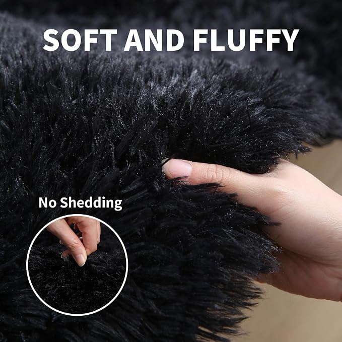 5x7 Thick Black Shag Rug for Bedroom, Soft Plush Fluffy Carpet | Area Rug for Living Room, Kids Nursery, Boys Girls Room, Washable Non Slip Shaggy Carpet