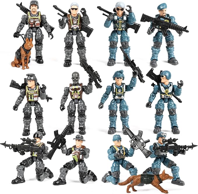 HAPTIME Army Men Action Figures with Weapons, Toy Soldiers for Boys, Plastic Army Toys for Boys 6-8, Birthday Gift for Military Collectors (6Pcs Blue + 6Pcs Gray)