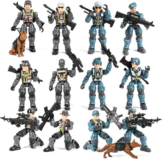 HAPTIME Army Men Action Figures with Weapons, Toy Soldiers for Boys, Plastic Army Toys for Boys 6-8, Birthday Gift for Military Collectors (6Pcs Blue + 6Pcs Gray)