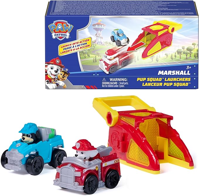 PAW Patrol Marshall Pup Squad Launchers with Rex Vehicle 2-Pack, Kids Toys for Boys and Girls Ages 3 and Up