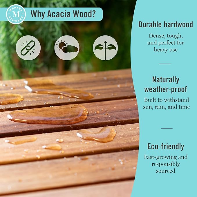 Martha Stewart Kids Outdoor Potting Bench: Acacia Wood Kids Gardening Set with Pots, Garden Tools, Soil Bin and Open Shelves | Wide Extendable Workspace | Wooden Backyard Playset for Outdoor Activity