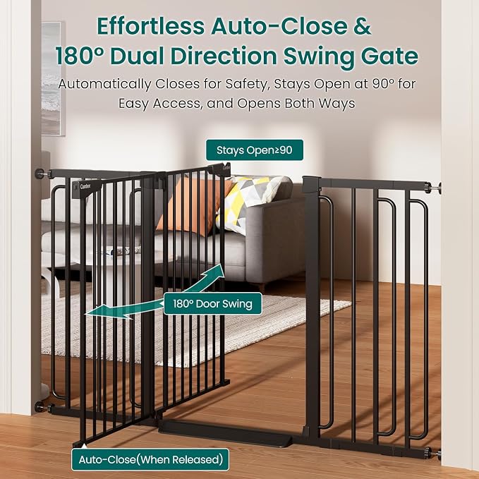 Cumbor 36" Extra Tall Baby Gate for Stairs, 30.4-56.8" Extra Wide Dog Gate Indoor, Dual Lock & Self-Closing Child Gate for Doorways, Hallways & Large Opening, Safety Baby Proofing for the House, Black