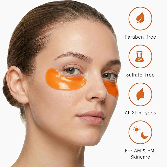 LE GUSHE Vitamin C Eye Patches with Collagen and Snail Mucin, Aloe Vera Eye Patches for Puffy and Dark Undereyes, Korean Skincare for All Skin Types, 20 Pairs