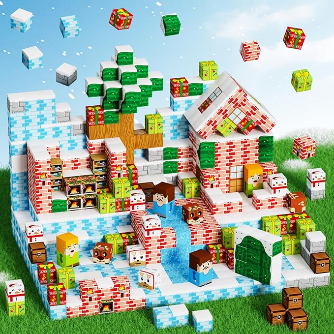 RiceBlock 100PCS Magnetic Blocks Toys for Kids, Advent Calendar 2025-14 Days Countdown Christmas, Science Learning Toys,Magnetic Cubes Building Blocks Toys for New Year