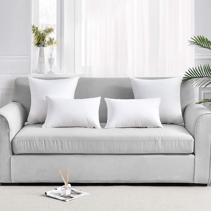 FAVRIQ 12 x 20 Throw Pillow Inserts (Set of 2), Rectangle Interior Sofa Pillow Inserts with 100% Cotton Cover, Lumbar Support Pillow for Chair Bed, Decorative Pillow Insert Pair, White Couch Pillow
